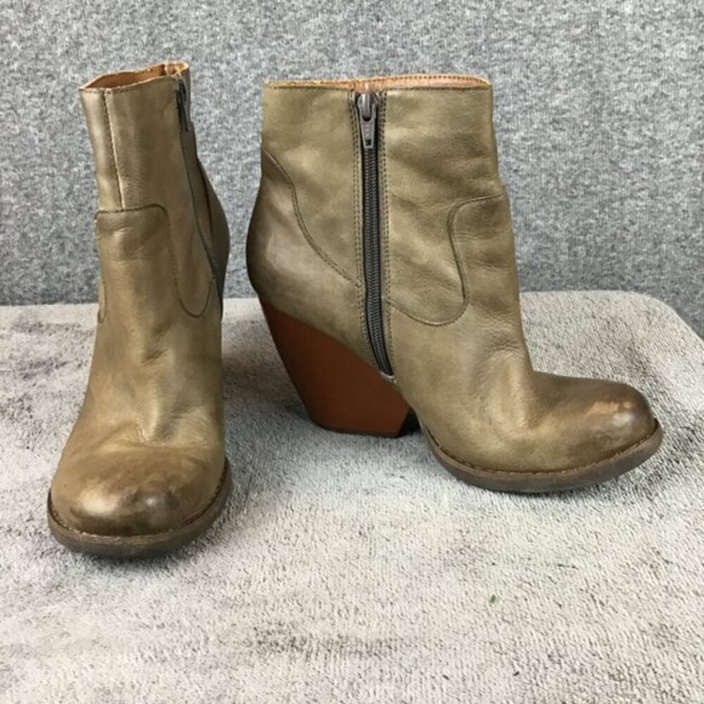 Kork-Ease Khaki Brown Leather Side Zip Womens US 9M Wedge Ankle Boots‎ Booties